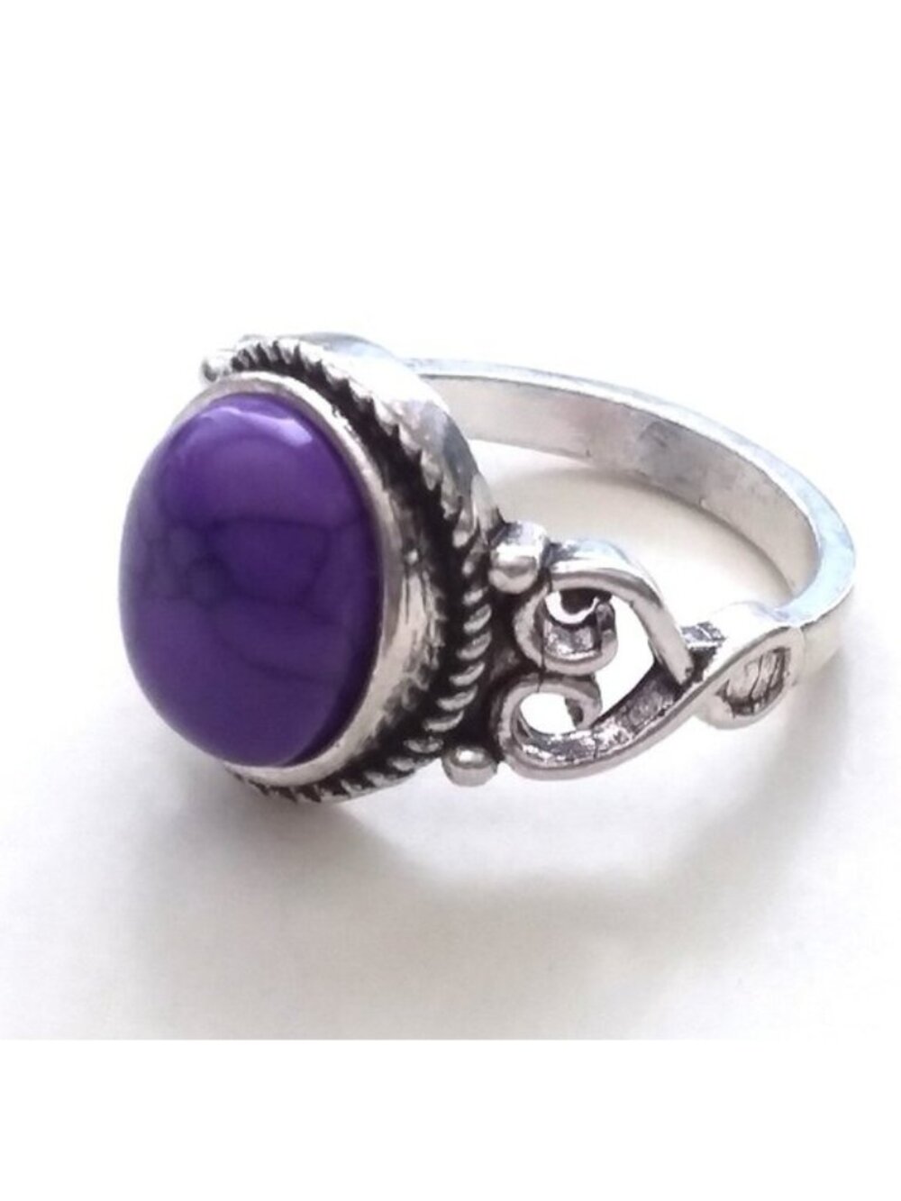 Ring Turquoise Purple Inlaid Silver Sz8 Boho Native Fashion Stone Trendy Stylish